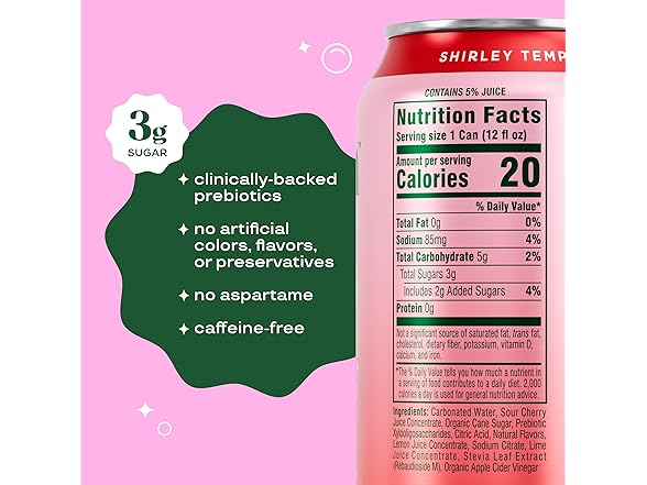 12PK Bloom Pop Prebiotic Soda 12 Pack, Shirley Temple