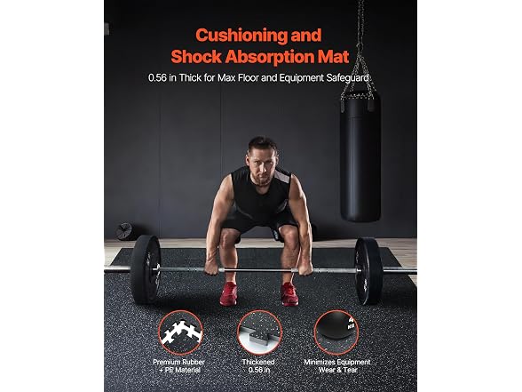 0.56 Inch Thick Gym Floor Mats, 6 Tiles Rubber