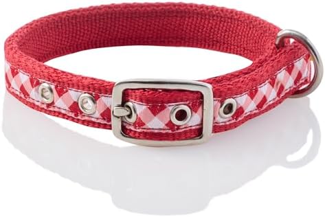 Pet Passion Adjustable Recycled Ribbon Dog Collar for All Pet Breeds, Red Buffalo Plaid, X-Large