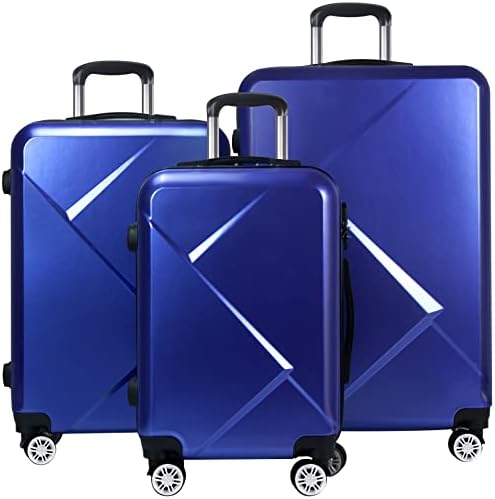 Tiktun Luggage, PC+ABS Hardshell Lightweight Durable Spinner Wheels Suitcase, Blue, 3-Piece Set (20"/24"/28")