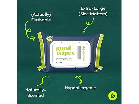 Goodwipes Flushable Butt Wipes Cedar 60ct