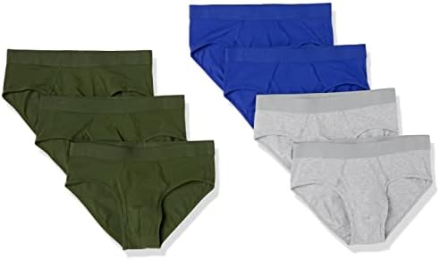 Amazon Essentials Men's Cotton Jersey Briefs, Pack of 7, Dark Olive/Royal Blue/Grey Heather, Small