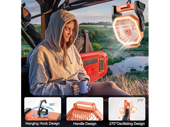 Odoland Orange Rechargeable Camping Fan