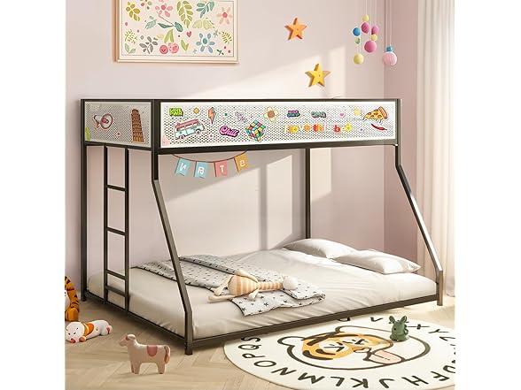 LIFE SKY Metal Bunk Bed w/Mesh Guardrail