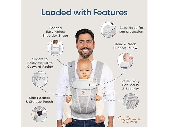 Ergobaby All Carry Positions Breathable Mesh Baby Carrier with Enhanced Lumbar Support & Airflow (7-45 Lb), Omni Breeze, Graphite Grey (Open Box)
