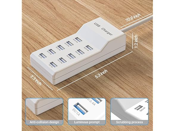 (2 PACK) WUCOHATI 10-Port USB Charging Hub