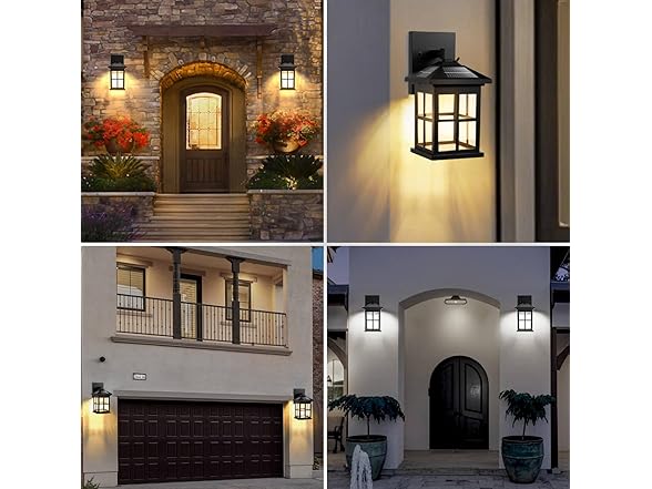 TOWPONICS Solar Wall Lights Outdoor, 2 Pack, Black