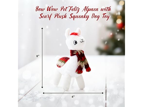 Bow Wow Pet Feliz Alpaca with Scarf Plush Squeaky Dog Toy