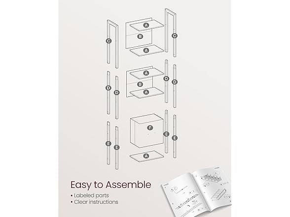 VASAGLE 5-Tier Bookshelf, Book Shelf with Drawer