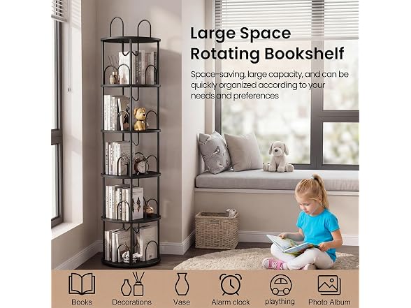 5 Tier Rotating Bookshelf, 360°