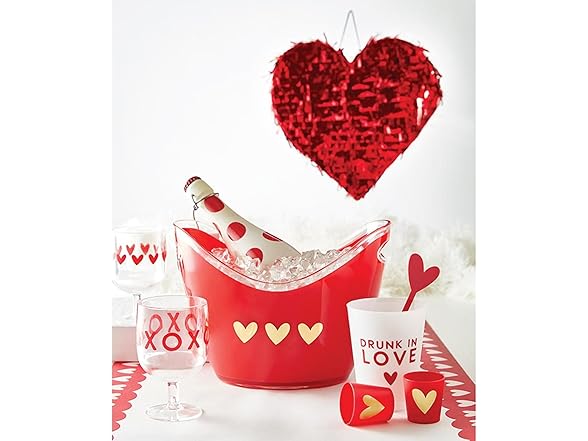 Acrylic Stackable Stemmed Drink Glass, Set of 4, Valentines - Hearts/XO