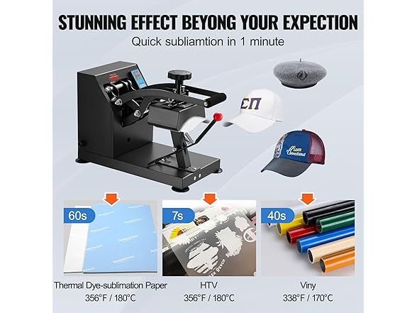 VEVOR Heat Press 6x3.75Inch Curved Element Hat Press Clamshell Design
