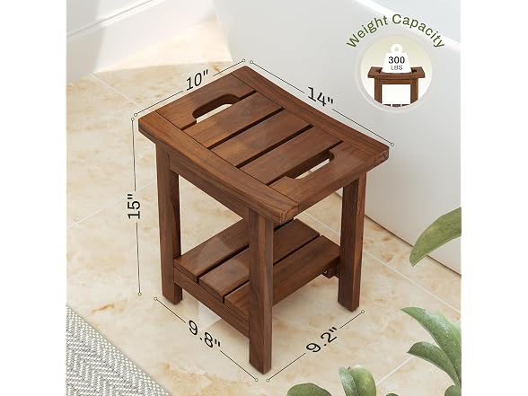 14" Waterproof Brown Teak Shower Stool