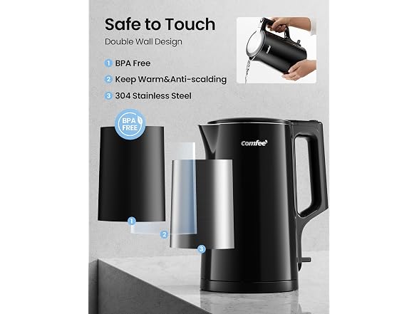 COMFEE' 1.7L Double Wall Electric Tea Kettle - Gallery 3
