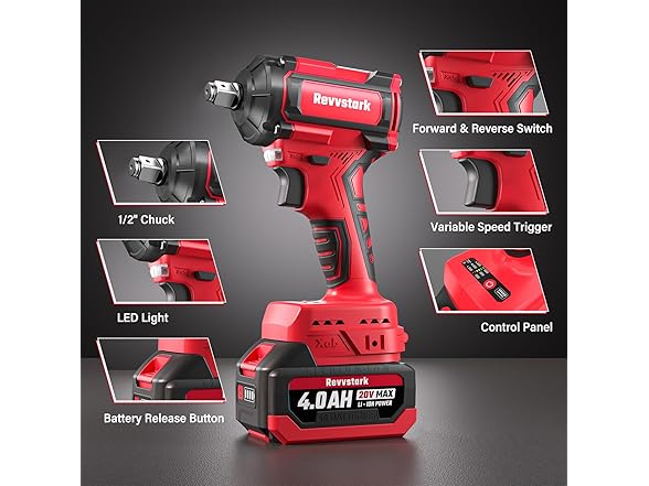 Revvstark Impact Wrench, Max Torque 400