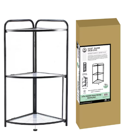 J&V Textiles 7054-BK 3-Tier Foldable Corner Shelf - Gallery 8
