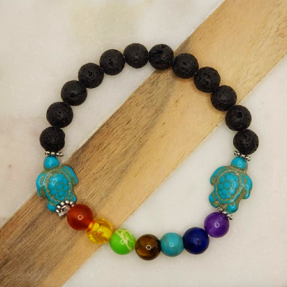 Chakra And Turtle Natural Stone Bracelet - Gallery 6