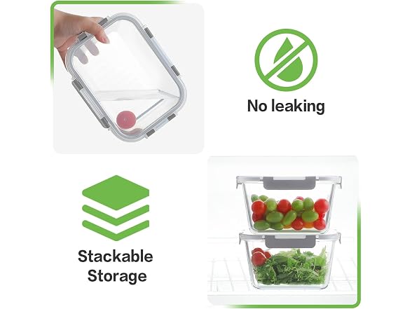 HOMBERKING 4pc 63oz Grey Glass Food Containers