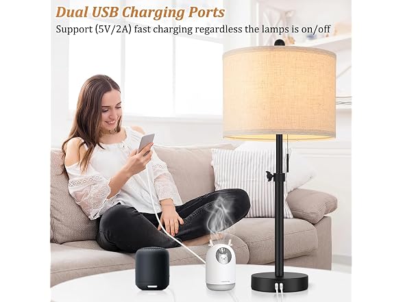 Kondras Adjustable Table Lamps for Bedroom Set of 2