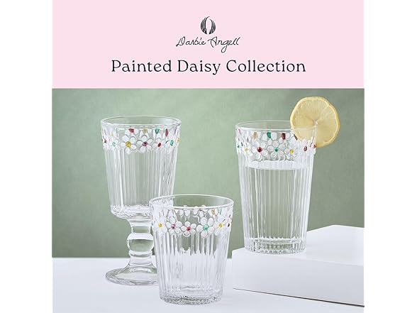 Painted Daisy Double Old Fashion Glasses Set of 4