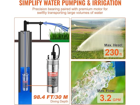 Solar Water Pump, 12V DC 120W Submersible Deep