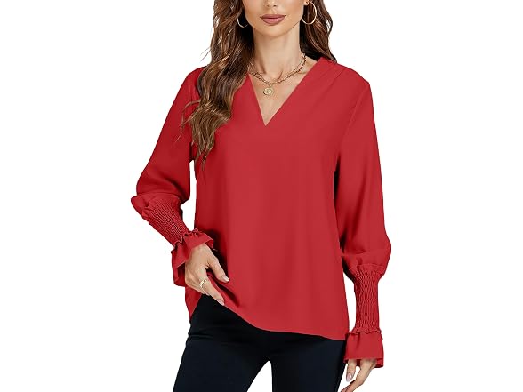 Lyaner Women (L) V Neck Shirred Bell Long Top