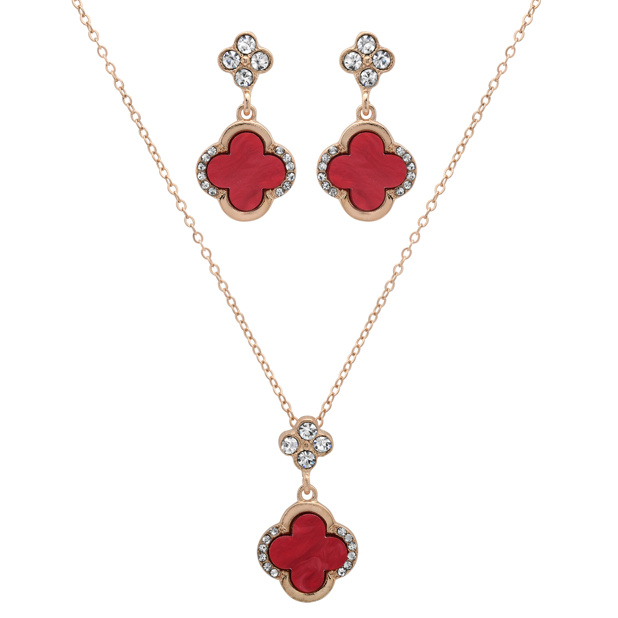 Clover Pendant & CZ Earrings Set - Gallery 7