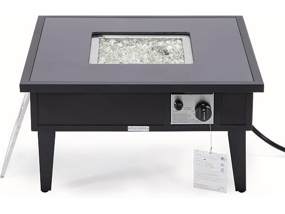 LeisureMod Walbrooke Modern Outdoor Square Fire Pit Table Black