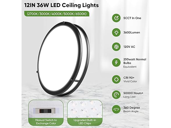 TOBUSA Ceiling Light 12" Matte Black 2PC