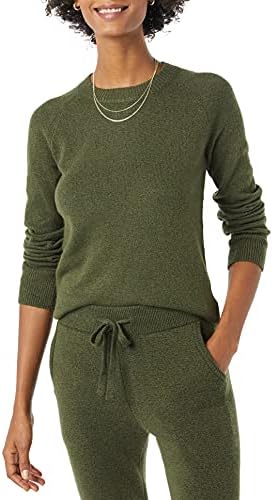Amazon Essentials Women's Regular-Fit Soft Touch Long-Sleeve Crewneck Sweater, Dark Olive, Medium
