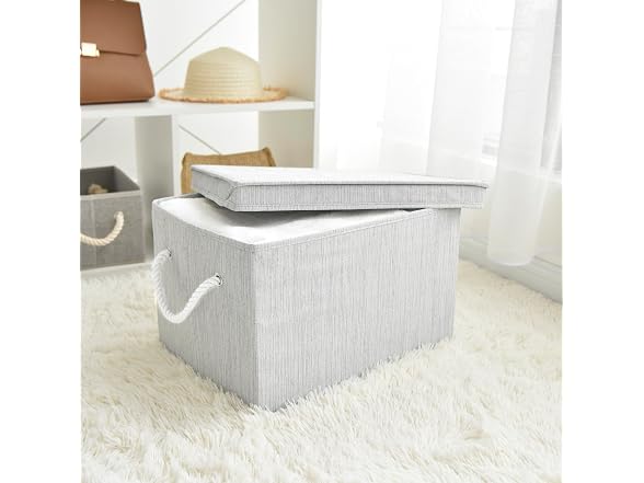 Suptinwear Large Storage Baskets with Lid for Shelves, Gey