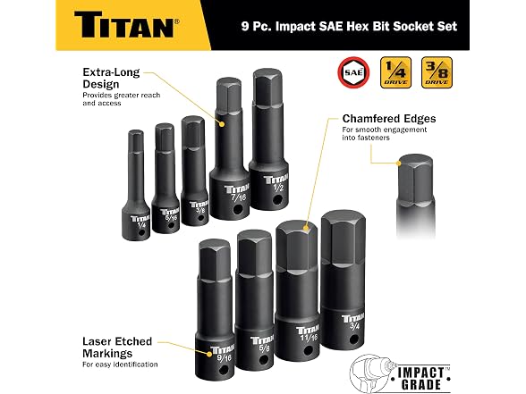 Titan 9-Piece Impact SAE Hex Bit Socket