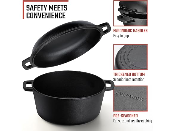 Overmont 5QT Cast Iron Double Dutch Oven