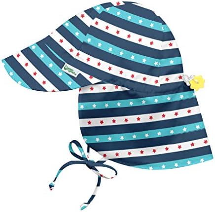 green sprouts i Play Baby & Toddler Flap Sun Protection Hat, All-Day UPF 50+ Sun Protection for Head, Neck & Eyes, Navy Star Striped, 0-6 Months