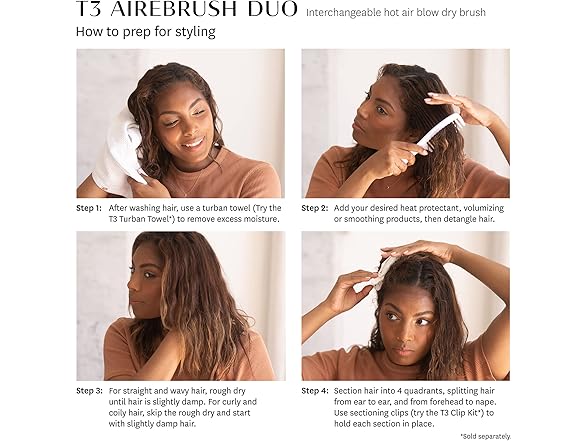 T3 AireBrush Duo Interchangeable Hot Air Blow Dry Brush