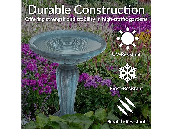 Sunnydaze 20.25” H Concrete Bird Bath Patina Green