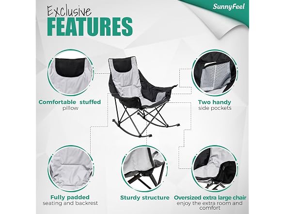 SUNNYFEEL Grey Rocking Camping Chair 500lbs