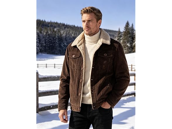 Louechy Men (L) Corduroy Sherpa Lined Jacket Coats