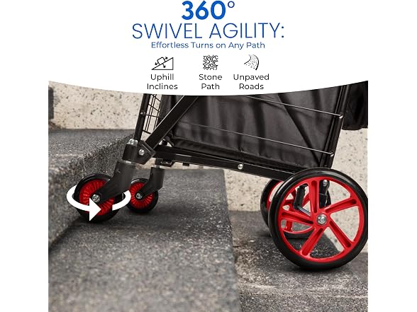 SereneLife Folding Shopping Cart Red