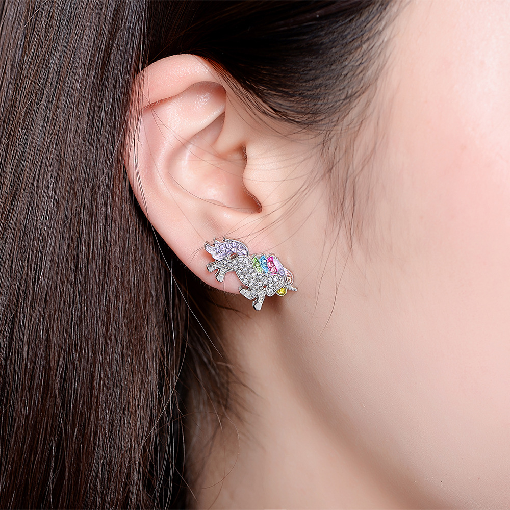 Multi Color Unicorn Stud Earrings - Gallery 5