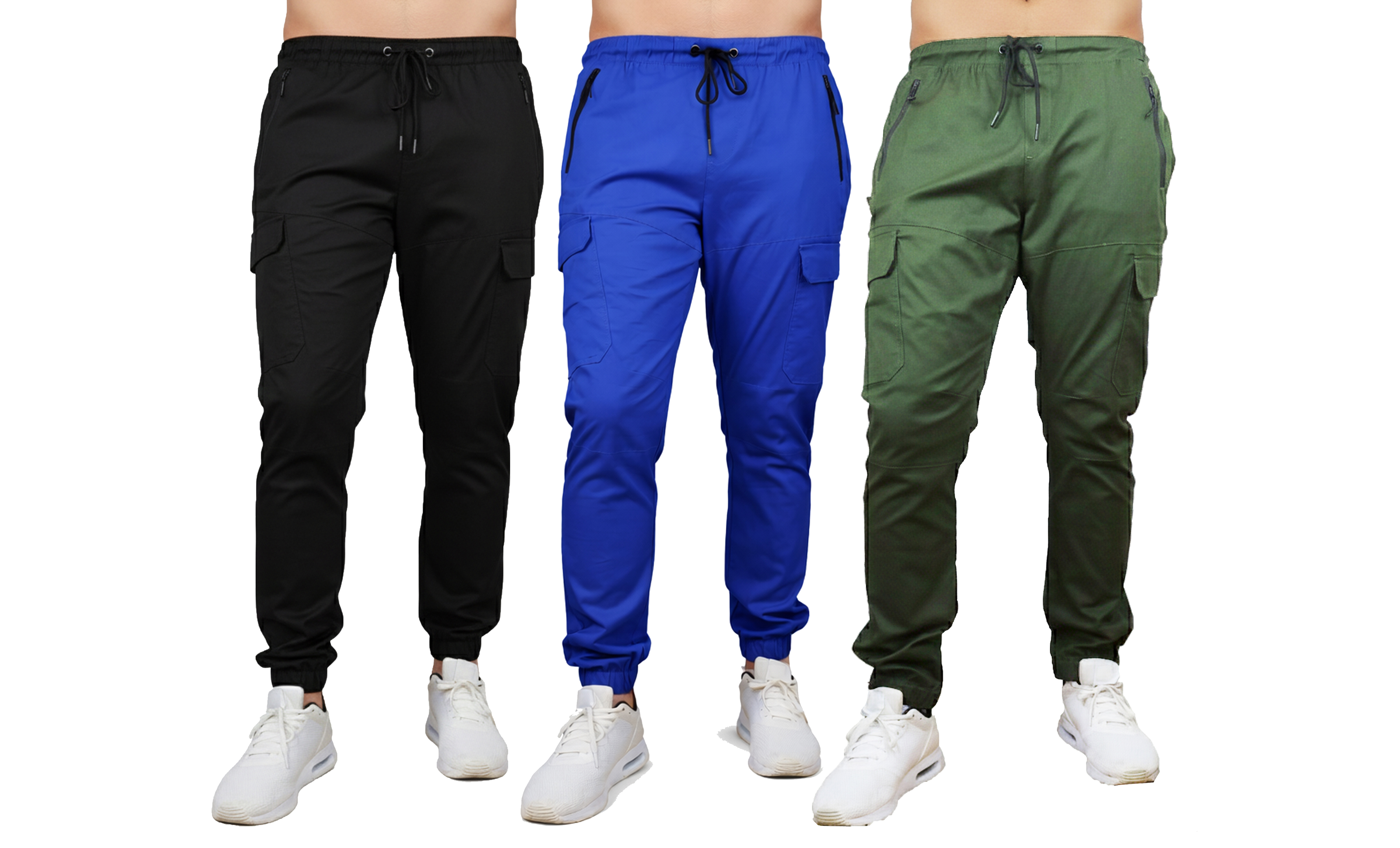 3Pk Mens Cotton Stretch Cargo Jogger - Gallery 12