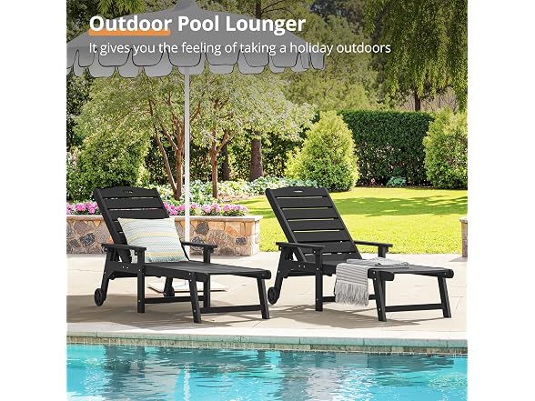 LUE BONA Set of 2 Black Chaise Lounge Chairs