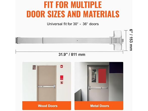 Door Push Bar Panic Exit Device, 31” Stainless