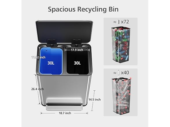 Dual Kitchen Trash Can, 2 x 8 Gal (2 x 30L)