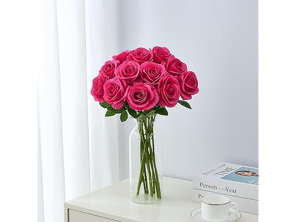 Helera 12PC Hot Pink Roses Artificial