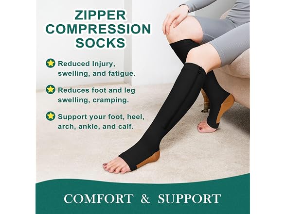 Cthh (XXL) Zipper Compression Toeless Knee Socks