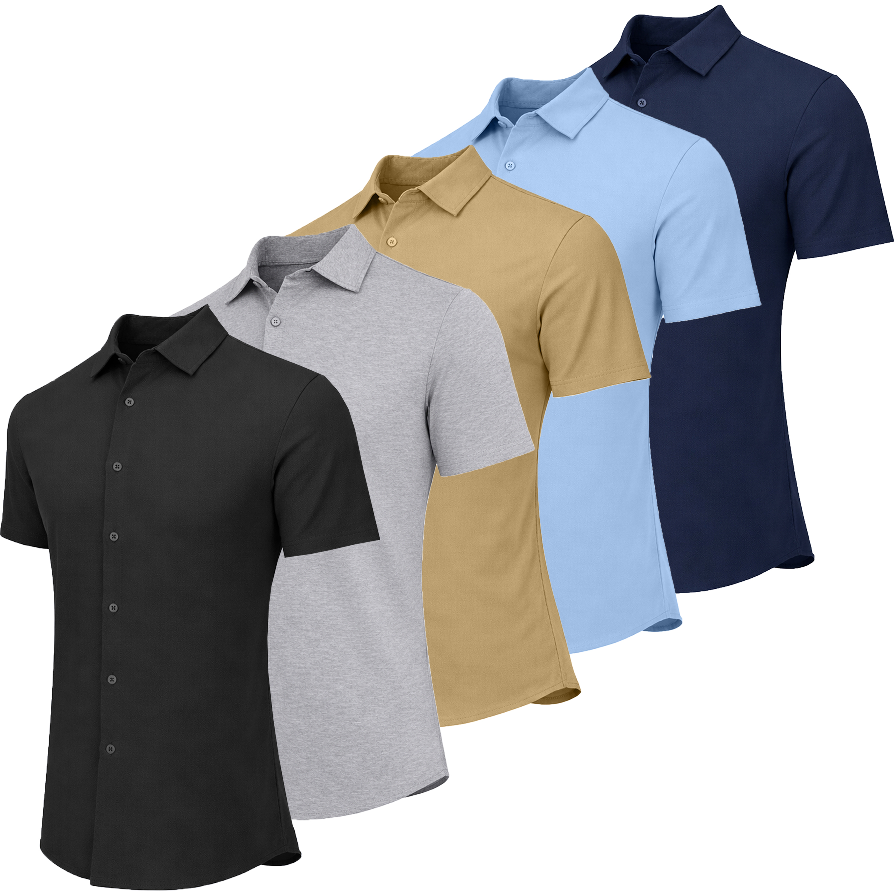 5Pk Mens S/S Knit Button Down Shirt - Gallery 12