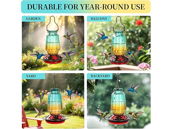 Green Glass Hummingbird Feeder