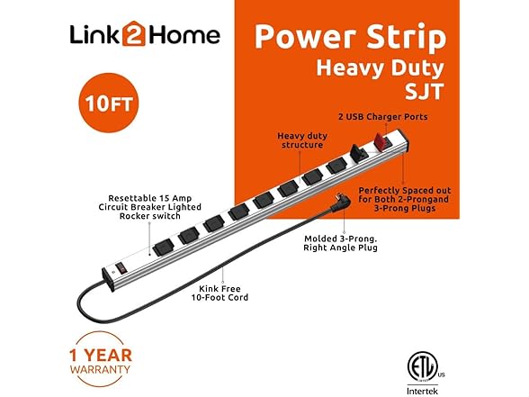 Link2Home Heavy Duty Power Strip,10ft