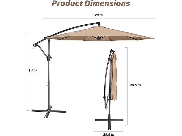 InfiniPower 10ft Cantilever Patio Hanging Umbrella